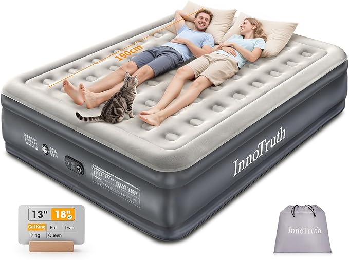 InnoTruth Cal King Size Air Mattress with Built in Pump, Famiy Choice Award Winner, Inflatable Mattress Ideal for Taller Person, 18" Raised Self Inflating Blow up Air Bed for Guests & Home, 700lbs
