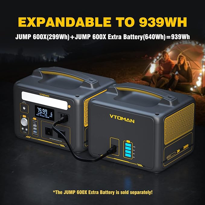 VTOMAN Jump 600X Portable Power Station 600W, 299Wh Solar Generator LiFePO4 Battery Power Station with 600W Pure Sine Wave (Surge 1200W) AC Outlet, PD 60W USB-C, 3x Regulated 12V/10A DC for Camping