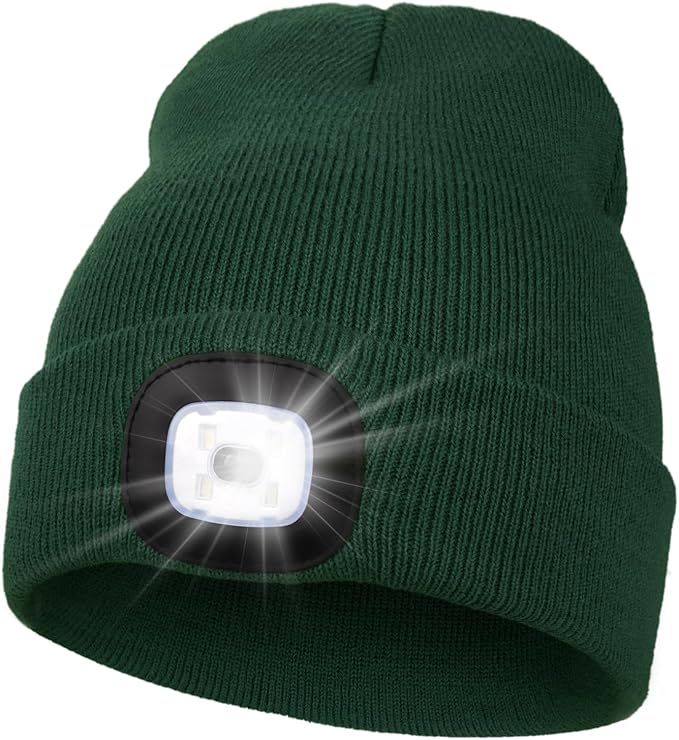 MELASA Unisex Hat with Light, USB Rechargeable Hands Free Headlamp LED Beanie, Winter Gifts for Men Dad Father Husband Him