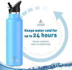 Stainless Steel Double Wall Water Bottles, Vacuum Insulated Bottle With Straw Lid, Insulated Water Bottle Keeps Water Cold for 24 Hours, Hot for 12 Hours, Hiking, Sports