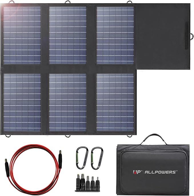 ALLPOWERS 60W Portable Solar Panel Monocrystalline Solar Charger, Durable Power Backup for Power Station RV Camping Fishing Off-Grid Home Use(SP026 (60W)