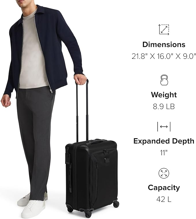 TUMI - Aerotour 4 Wheel Expandable Luggage - Men's and Women's Lightweight Business and Leisure Travel Suitcase - 21.75" Continental Expandable Carry-On, Black