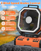 ADUST 12 Inch Camping Battery Operated Powered Fan with LED Lantern Light,44000mAh Rechargeable Portable Oscillating Fan with 360° Rotation Hanging Hook for Tents, Cordless USB Desk Fan(Orange)