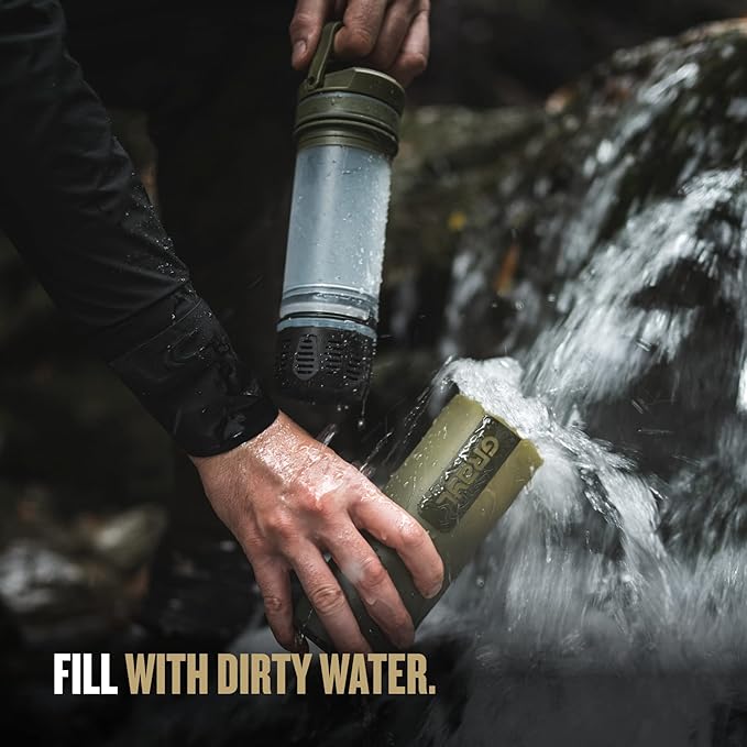 GRAYL UltraPress 16.9 oz Water Purifier & Filter Bottle for Hiking, Backpacking, Survival, Travel (Olive Drab)