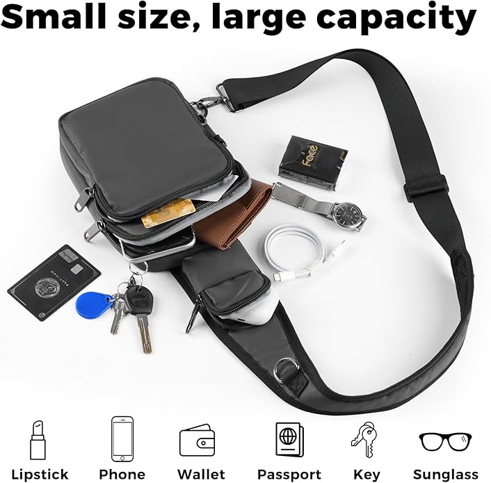 VADOO Sling Bag, Crossbody Bag with Zipper Lock, RFID Blocking & Water Resistant for Men and Women