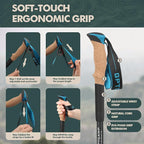 GPTCAMP Walking Sticks,Trekking Poles Collapsible Hiking Poles,Lightweight Folding Travel Walking Pole for Men Women,2pc Adjustable Hiking Stick with EVA Foam Grips for Backpacking