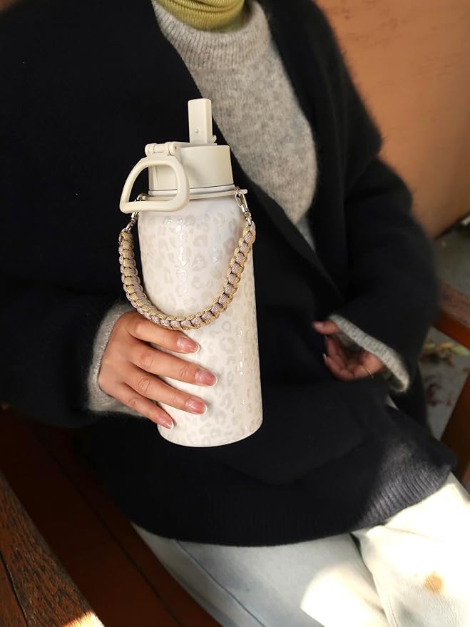 KXIAOCHEN Insulated Water Bottle, Stainless Steel Water Bottle, 2 Lids (Straw and Handle Lid),Wide Mouth Metal Water Bottles Keep Hot and Cold, Double Walled, Thermo Mug, Metal Canteen