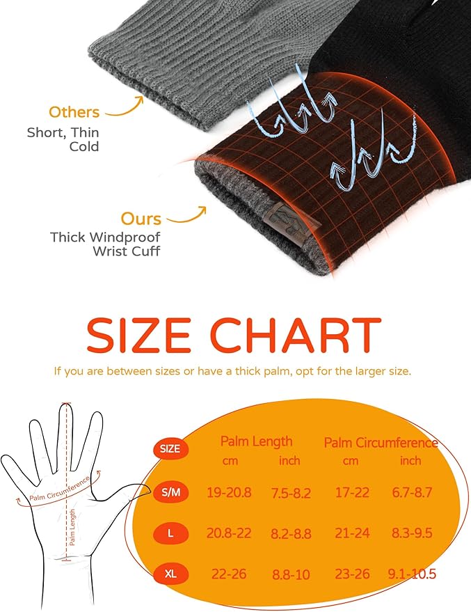 Merino Wool Gloves for Women Men, Touch Screen Warm Glove Liners Thermal Soft Knit Lining for Winter Running Hiking