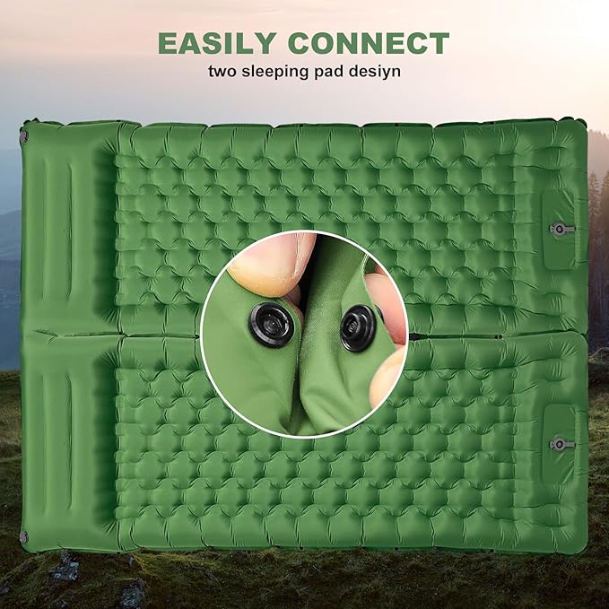 Camping Sleeping Pad with Pillow: Extra Thick 4.7 Inch Ultralight Self Inflating Air Mat, Connectable 50D Insulated Sleep Mattress for Backpacking, Camp, Hiking, Tent (Olive Green)
