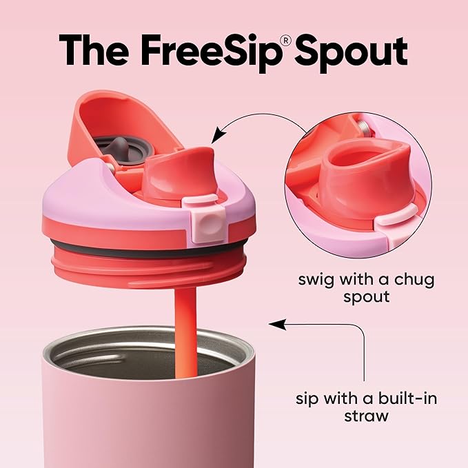 Owala FreeSip Tumbler Insulated Stainless Steel Water Bottle with Built-in Straw and Side Handle, For Travel, Work, School, and Sports, 40oz, BPA Free, Leak Proof, Angel Food Cake