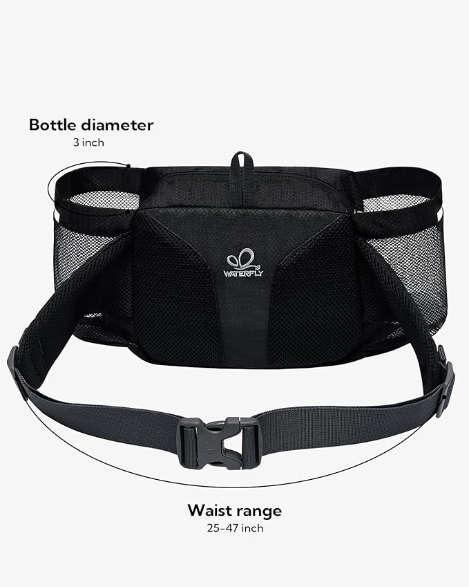 WATERFLY Fanny Pack Waist Bag: Waist Pack for Women Men with Two Water Bottle Holder Hiking Fanny Pack for Running Walking DogWalking Travel Cycling
