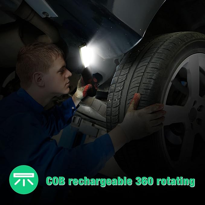 Honoson 4 Pieces LED Work Light Cob Rechargeable Work Flashlight with Magnetic Base, Hanging Hook and 360° Rotate 5 Modes Portable LED Flashlight for Car Repair, Household and Outdoor(Small, Large)