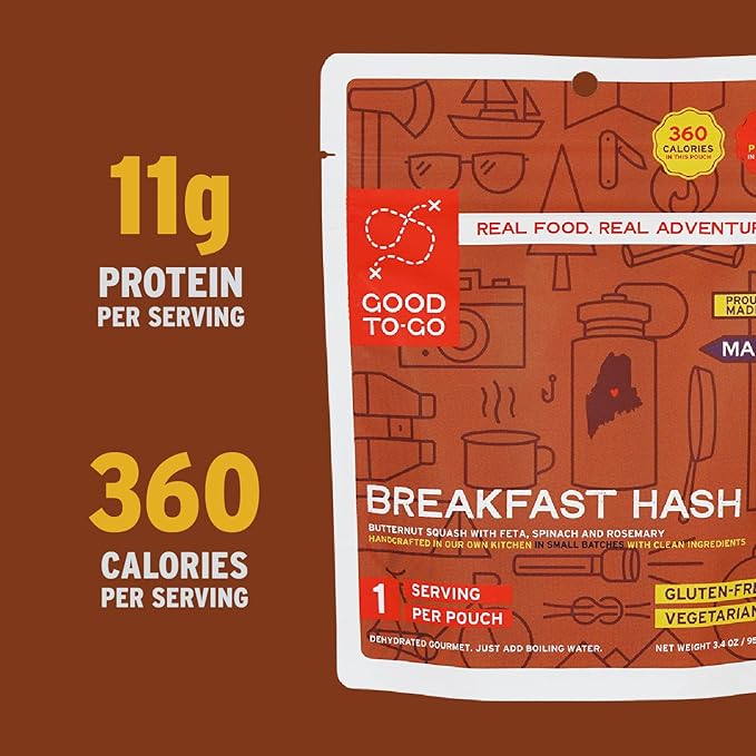 GOOD TO-GO Breakfast Hash (6-Pack of Single Servings) | Camping & Backpacking Food | Just Add Water Backpacking Meals | Good To-Go Dehydrated Meals Taste Better Than Freeze Dried Food