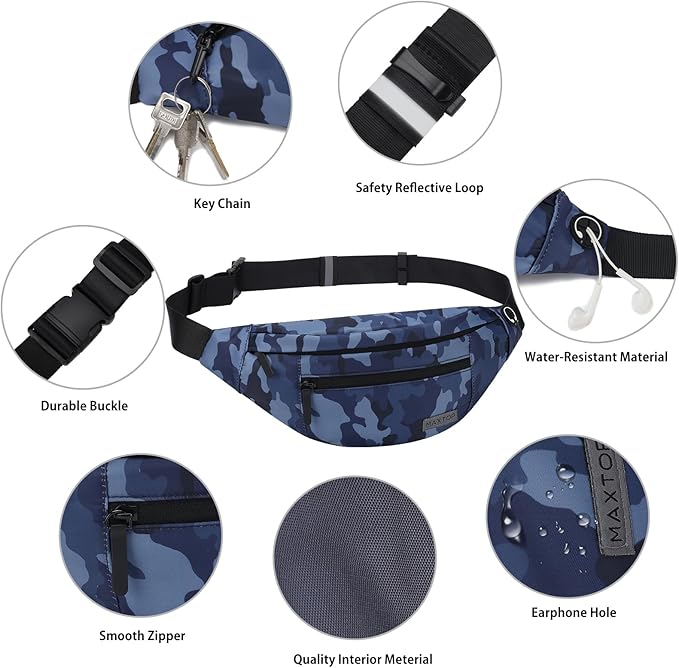 MAXTOP Large Crossbody Fanny Pack with 4-Zipper Pockets,Gifts for Enjoy Sports Festival Workout Traveling Running Casual Hands-Free Wallets Waist Pack Phone Bag Carrying All Phones