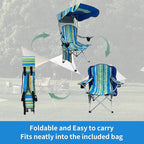 Portable Camping Chair with Adjustable Canopy Shade- Folding Camping Lounge Chair with Cup Holder & Side Pocket for Outdoor Camping, Fishing, Beach - Support 330 LBS (Streak)