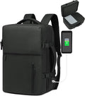 Lay Flat Carry on Travel Backpack, 30L Airline Approved, Fits 16" Laptop, USB-C & USB-A, Water Resistant, Black