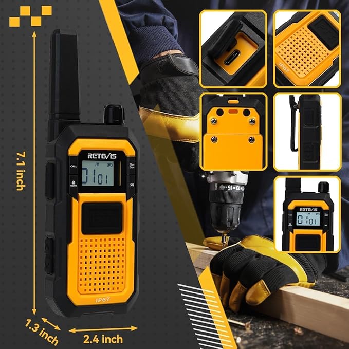 Retevis RB48 Walkie Talkies with Earpiece, Mil-Standards 810H, Waterproof Heavy Duty Two Way Radios, Vibration Call, 2000mAh, NOAA, 2 Way Radio Long Range(2 Pack)