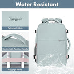 Taygeer Personal Item Backpack for Men Women, Travel Backpack Carry on Luggage Flight Approved with Water Bottle Pocket & Shoe Pouch, Large Weekender Work Bag for Hiking Gift, Gray Powder