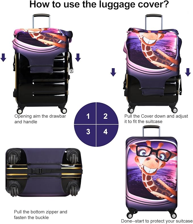 3D Print Design Travel Suitcase Protector Trolley Case Cover 19"-30" Sleeve (M(Fits to 22"-24" Trolley Case), Giraffe(New Version))