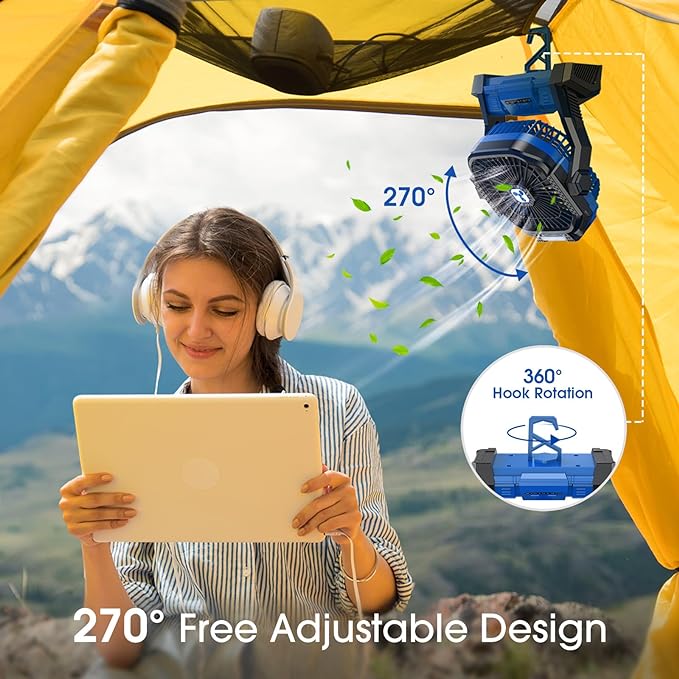Portable Fan Rechargeable, Cordless Battery Powered Fan with LED Lantern 20000mAh, USB C Battery Operated for Travel Bedroom Home Camping Tent Office Beach Desk Picnic Barbecue Fishing Table