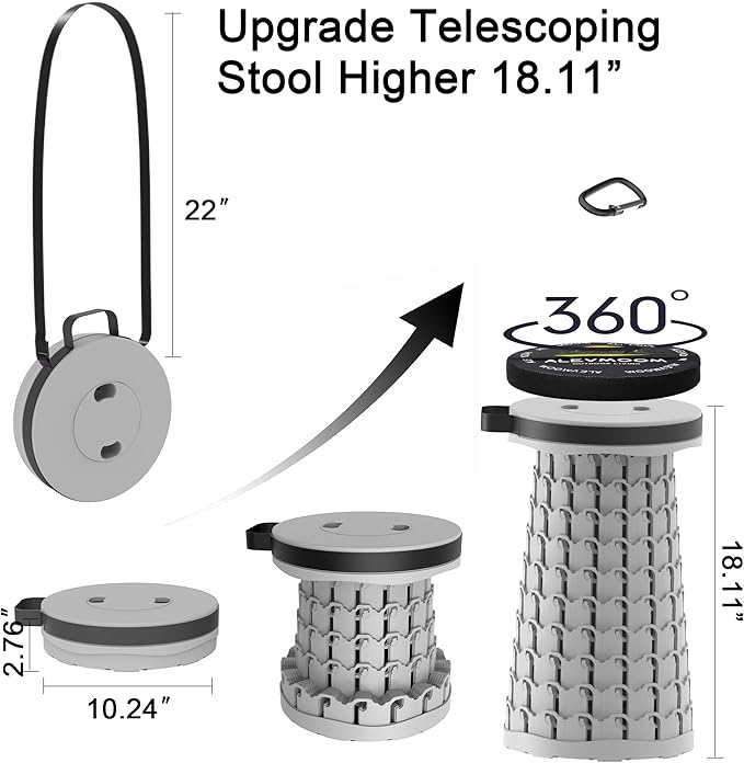 ALEVMOOM Upgraded Portable Collapsible Stool with Cushion, Telescoping Folding Stool for Adults, Lightweight Yet More Sturdy Capacity 600 lbs for Camping Fishing Hiking BBQ