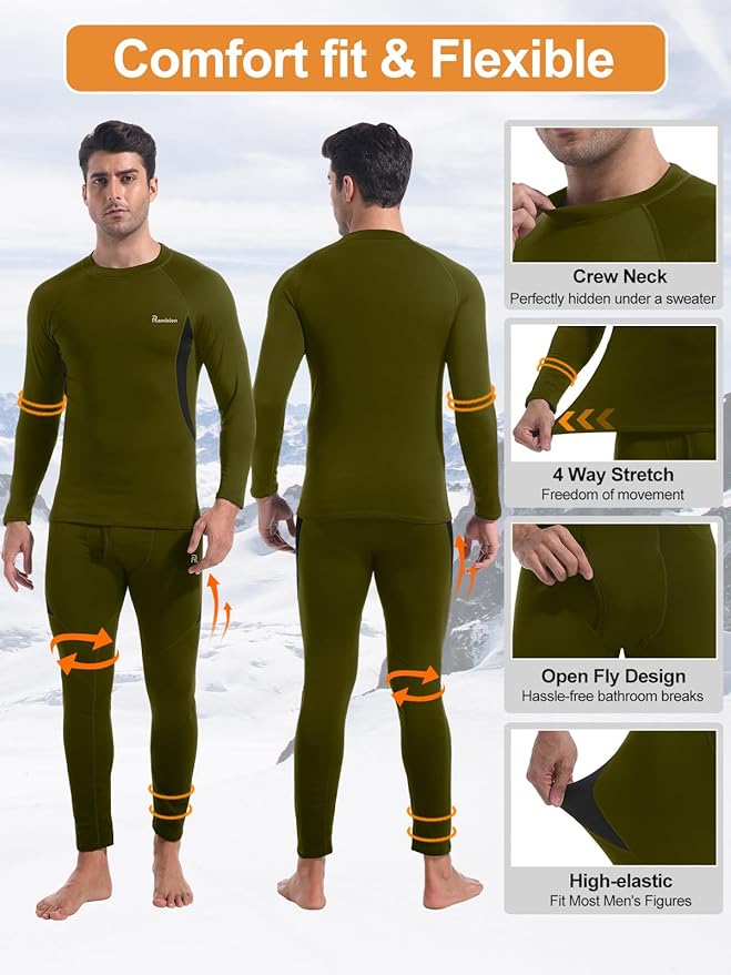 romision Thermal Underwear for Men Long Johns Fleece Lined Hunting Gear Bottom Top Set Base Layer for Cold Weather Gift