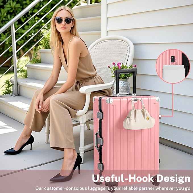 Krute Luggage 28 Inch Aluminum Frame Luggages TSA Lock No Zipper Checked Suitcase with Spinner Wheels Hardshell Lightweight PC+ABS Large Suit Case