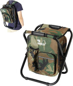 LEADALLWAY Backpack Fishing Chair with Cooler Bag Foldable Stool,Fishing Hunting Gifts for Men,Outdoor,Camping,Paints,BBQ,Beach,Picnic,Hiking,Concert, Camouflage