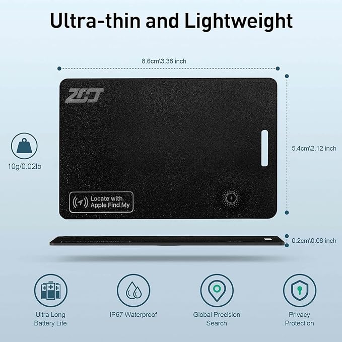 Wallet Tracker Card, Compatible with Find My App(iOS Only), for Luggage Tag, Purse, Passport,Key,IP67 Waterproof,Slim Smart Bluetooth Tracking Tag with Key Chain Hole (Recharge Version -1 Pack)