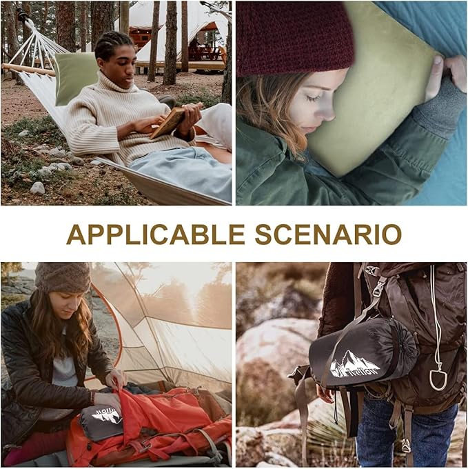 Ivellow Memory Foam Travel Pillow Compressible Camping Pillow for Sleeping Shredded Memory Foam Pillow Compact Firm Supportive Travel Pillow for Adults Kids Outdoor Hiking Essential Gear Green-S