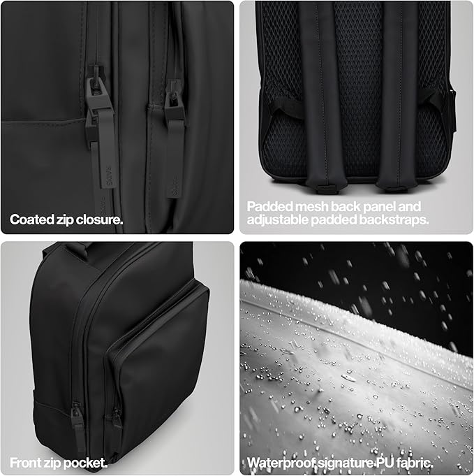 RAINS Book Daypack - Green Laptop Backpack for Men and Women, Waterproof Black Minimalist Commuter Bag with 15” Laptop Room, Front Zip Pocket - 2 Year Warranty