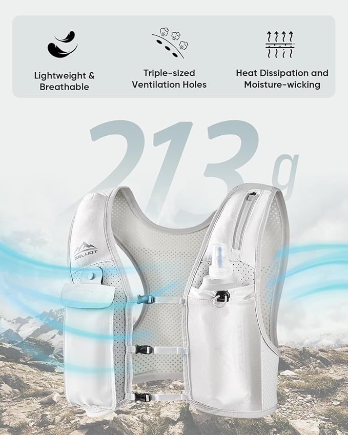 Running Vest for Women Men, USA Original Patent, Adjustable Chest Straps Running Hydration Vest with 500ml Soft Flask, Lightweight Reflective Hydration Backpack for Marathon