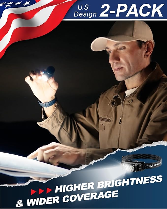 Headlamp Rechargeable 2PCS,4500L Super Bright Light Bright LED Rechargeable Headlight with White Light, Waterproof Head Lamp with Headband for Outdoor Camping, Hiking,Camping Essentials,Working