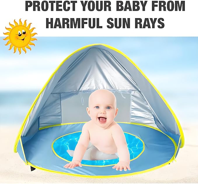 PandaEar Baby Beach Tent with Pool, Pop Up Sun Shelter for Infant Toddlers, Portable UV Protection Shade with Carry Bag for Outdoor Travel, Camping