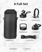 Trebo Water Bottle 87 oz with Paracord Handle, Double Wall Vacuum Stainless Steel Insulated Water Jug (Keep Cold 48hrs),Leakproof Flask For Hot Drinks with Straw Spout Lids, Black