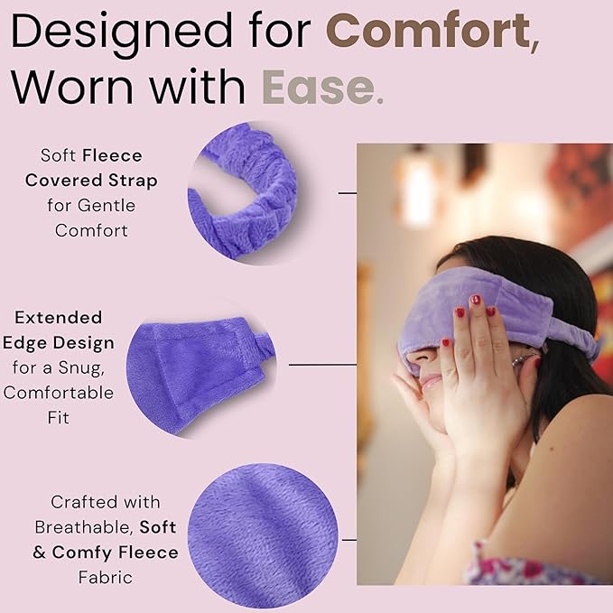 Weighted Lavender Eye Mask - Microwavable Sleep Mask with Natural Lavender & Flaxseed for Stress Relief, Headaches, Dry Eyes, Migraine Relief - Adjustable Strap, Soft & Reusable