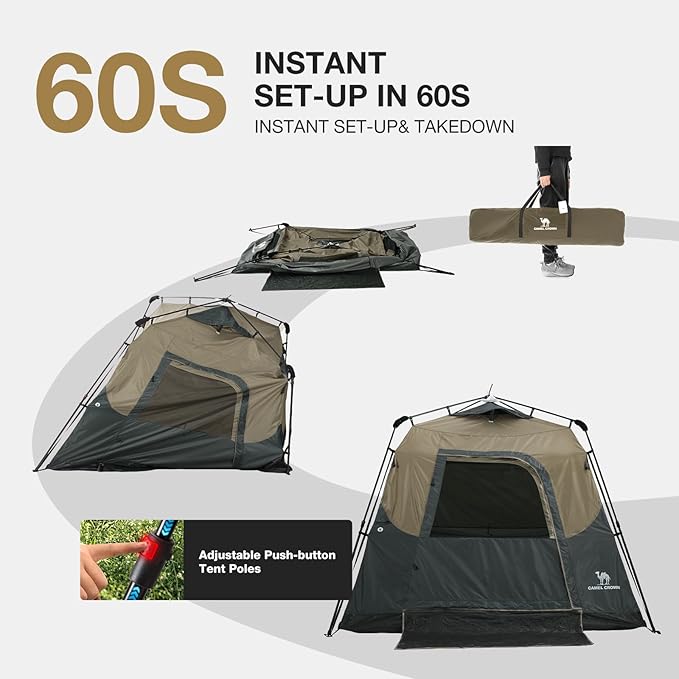 CAMEL CROWN Instant Tents for Camping 4-6 Person Tent Waterproof Easy Setup Sets Up in 60 Seconds Backpacking Tents with Carry Bag for Outdoor Hiking
