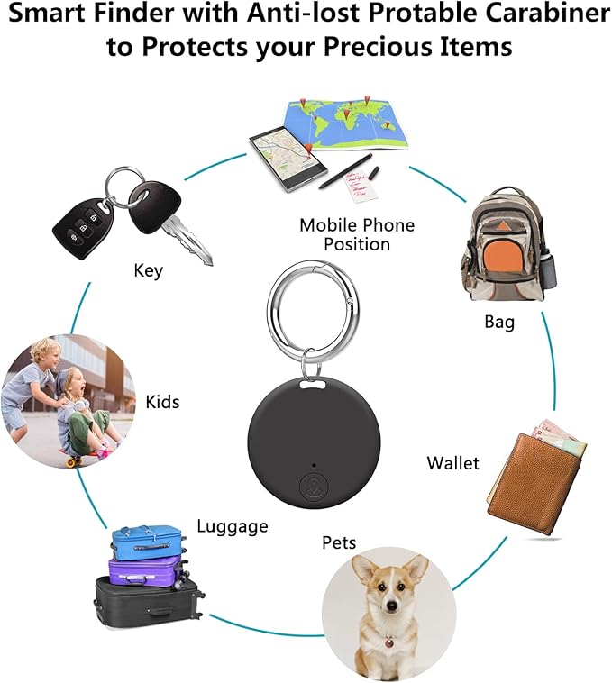 Aircawin Mini GPS Tracker, Key Item Finder Locator,No Monthly Fee App for iOS/Android 2023 Latest,Portable Anti-Lost Bluetooth Tag Item Tracker for Luggages/Kids/Pets/Phone/Wallet/Bag-2Pcs-Black+Black