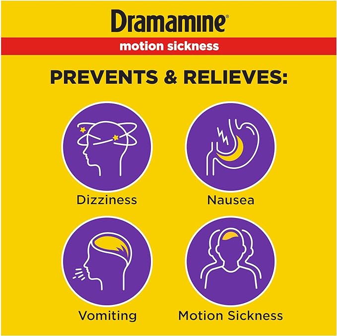 Dramamine Motion Sickness Less Drowsy, for Nausea Relief During Travel, 16 Count