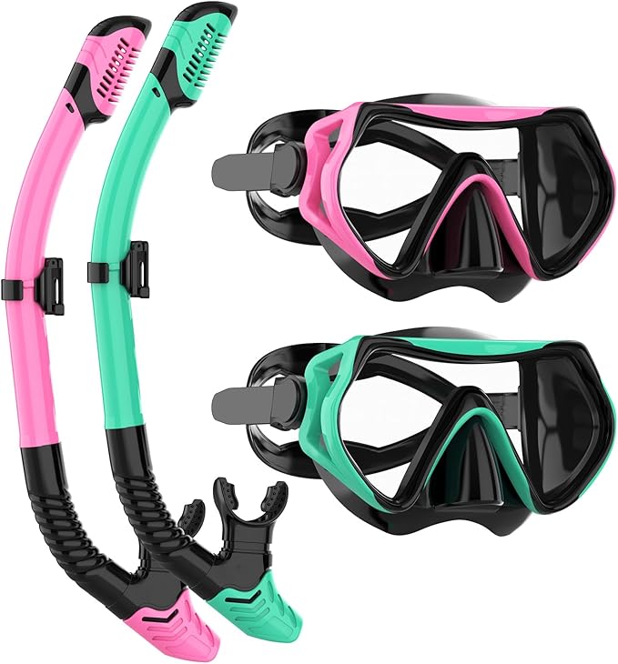 Snorkeling Gear for Adults, JRing Snorkel Mask Set with 180 Degree Tempered Glass Anti Fog Goggles Scuba Dry Top Snorkel for Swimming, Scuba Diving Mask for Men Women