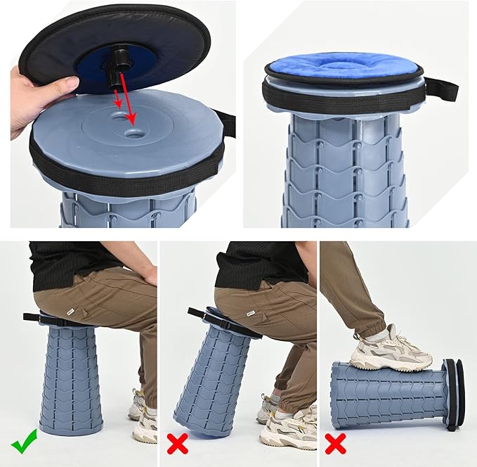 2 Pack Upgraded Collapsible Stool Folding Stool with Cushion,Retractable Folding Stool Max Load Capacity 400lbs, Portable Telescoping Stools for Camping Hiking Outdoor BBQ -Grey