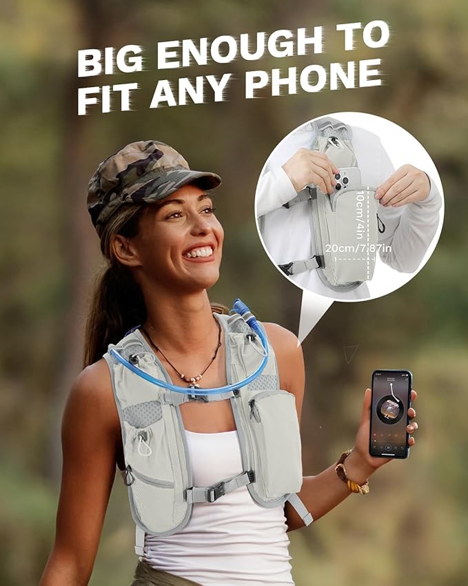 Running Vest for Women and Men, Hydration Running Backpack, Runners Vest, Hydration Vest, with Front Phone Holder, Adjustable Chest and Waist Strap - 2L Wide-Open Water Bladder Included