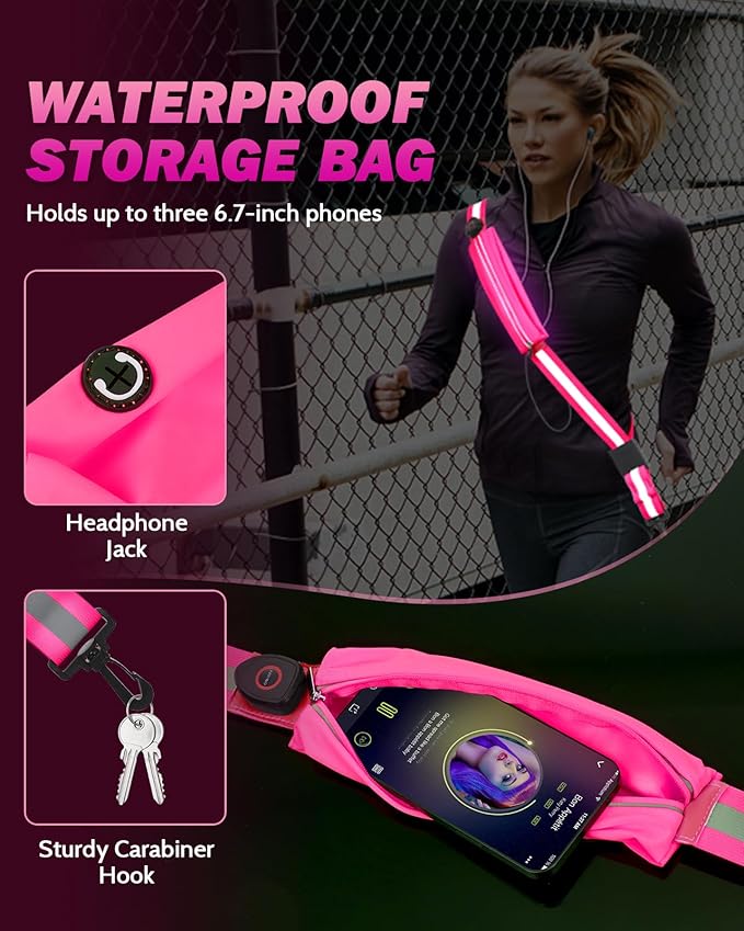 LED Reflective Belt Sash - 5 Lights Colors & 3 Light Modes High Visibility Night Safety Belt, Rechargeable Light Up Running Gear Adjustable Vest Straps for Runners Walkers Men Women