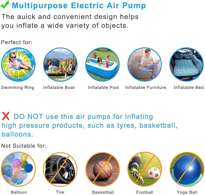 Newpol Inflatable Bed Pump, Electric Air Pump(100 Gallon/Min) for Air Mattress Beds, Inflatable Swimming Pools, Swimming Ring（AC110-240V/DC12V）