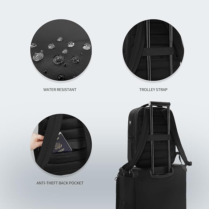 Verage Roll Top Laptop Backpack Waterproof PU Lather Travel Backpack Expandable Work Carry On Backpack for Men Women (Classic Black, One Size)