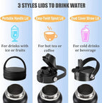 Water Bottle Insulated 32oz 40oz 64oz 128oz Straw Lid Spout Lid & 3 Lids, Leak Proof, Vacuum Insulated,Stainless Steel Water Bottle Wide Mouth for Sports, Gym or Office