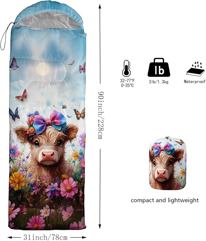 AILONEN Outer Space Astronaut Camping Sleeping Bags,Lightweight & Waterproof,3 Season Warm & Cool Weather,Cartoon Sleeping Bags for Kids,Boys Girls Travelling,Outdoors