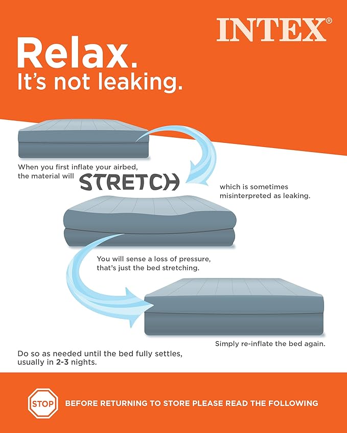 Intex 64108E Dura-Beam Standard Prestige Air Mattress: Fiber-Tech - Full Size - 10in Bed Height - 600lb Weight Capacity - Pump Sold Separately