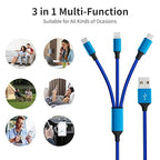 Multi Charging Cable(2Pack 4FT), Nylon Braided 3 in 1 Universal Phone Charger Fast Charging with Type-C/Micro USB and IP Port, Compatible with Most Cell Phones（Blue）