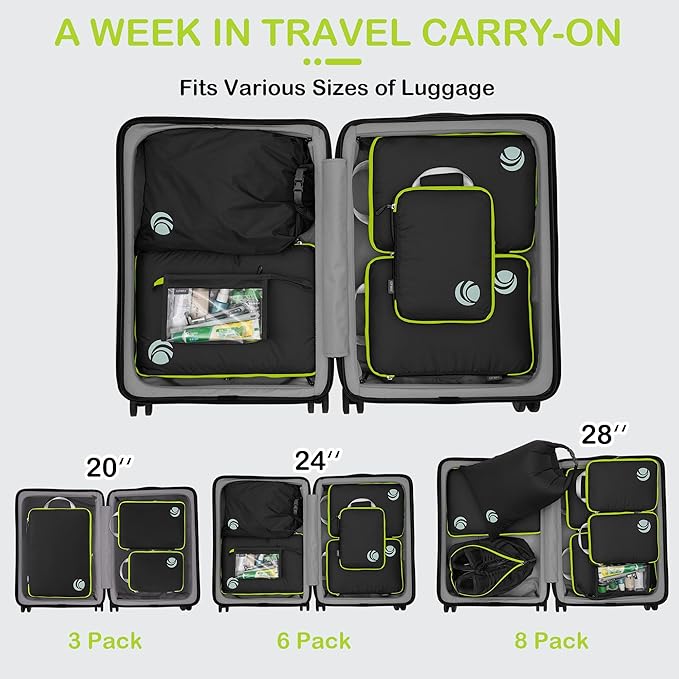 Cipway Compression Packing Cubes, Ultralight Luggage Organizer Bags with Laundry Bags and Clear Toiletries Bag, Travel Essentials for Carry on Suitcase (6 Piece,Black)